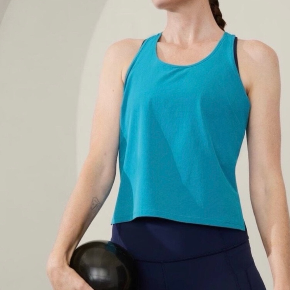 ATHLETA Pacific Blue Navigate Tank Square Pixel Racerback Active Tank Top Size S